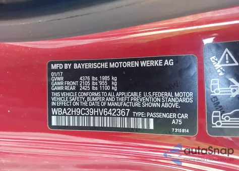 2017 BMW 230I xDrive from USA, damaged, VIN WBA2H9C39HV642367